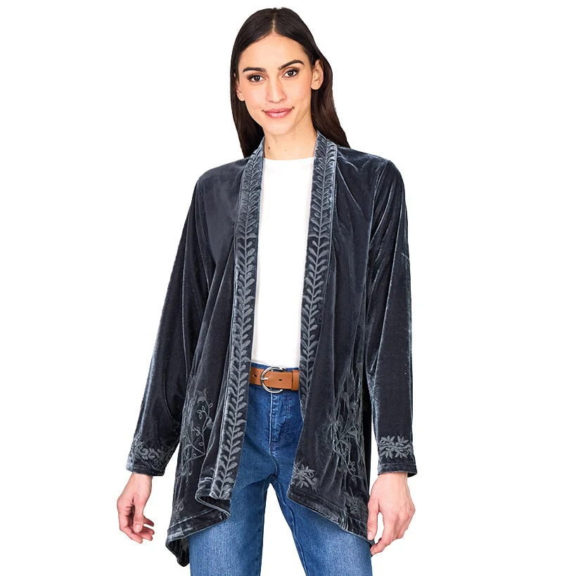 Women's Embroidered Velvet Open Front Cardigan - Image 33