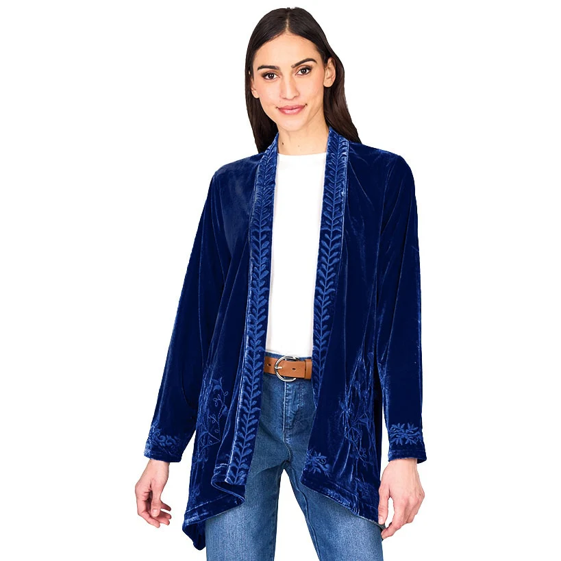 Women's Embroidered Velvet Open Front Cardigan - Image 8