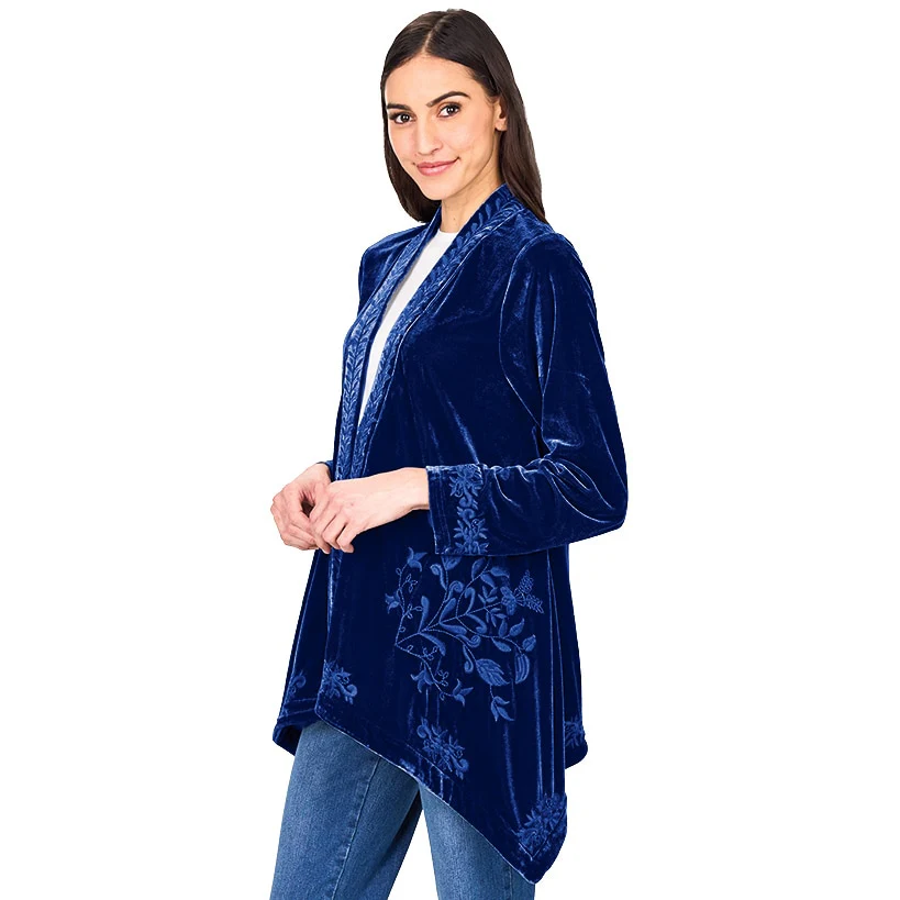 Women's Embroidered Velvet Open Front Cardigan - Image 9