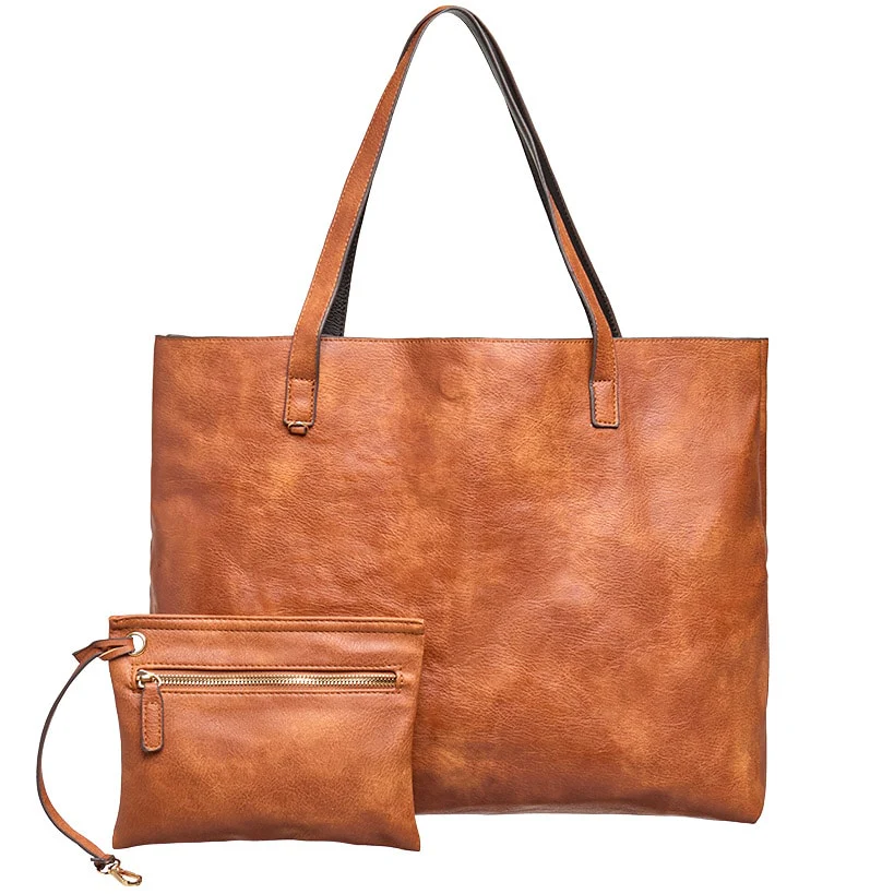 Women's Faux Leather Reversible Tote Bag with Matching Purse - Image 7