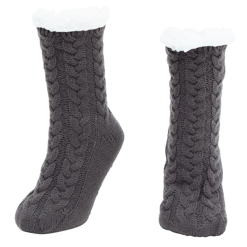 Women's Fleece-Lined Knitted Slipper Socks with Grippers - Image 5