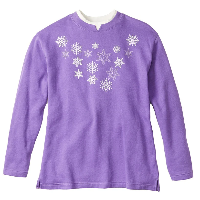 Women's Holiday Sweatshirt with Embroidered Snowflakes - Image 2