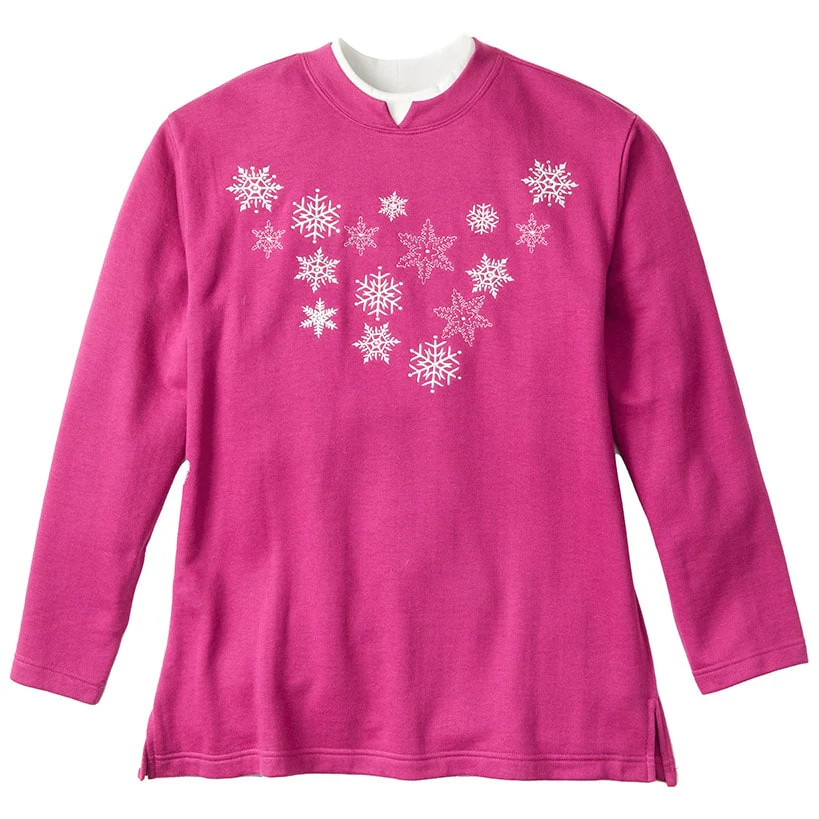 Women's Holiday Sweatshirt with Embroidered Snowflakes - Image 3