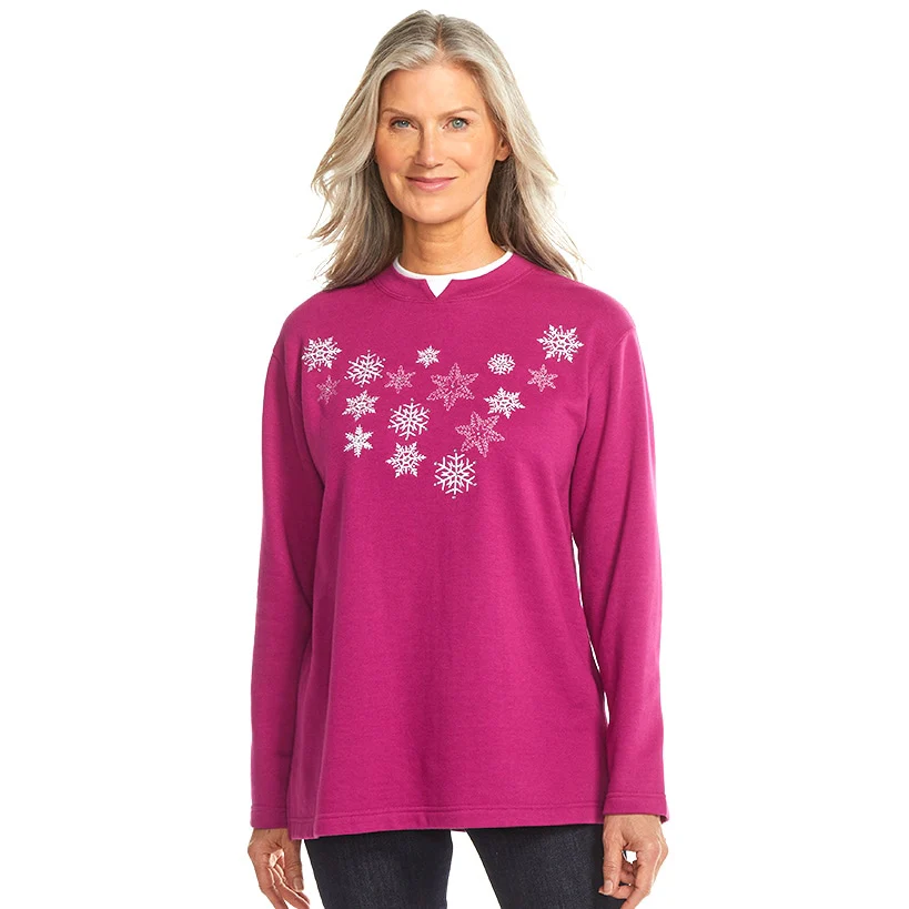 Women's Holiday Sweatshirt with Embroidered Snowflakes - Image 5