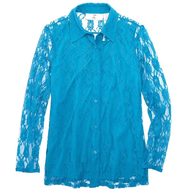 Women's Lace Long Sleeve Button Up Blouse - Image 2