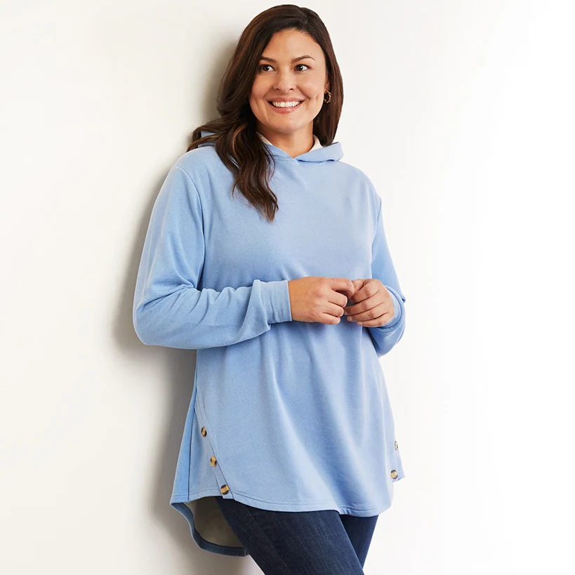 Women's Long-Sleeve Hooded Pullover with Decorative Buttons - Image 4