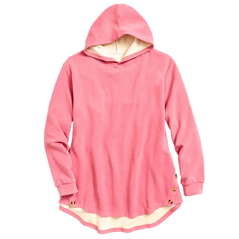 Women's Long-Sleeve Hooded Pullover with Decorative Buttons - Image 6