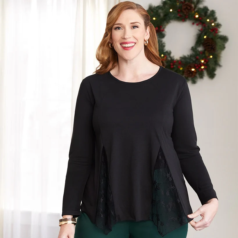 Women's Long Sleeve Tunic Top with Lace Inset - Image 5