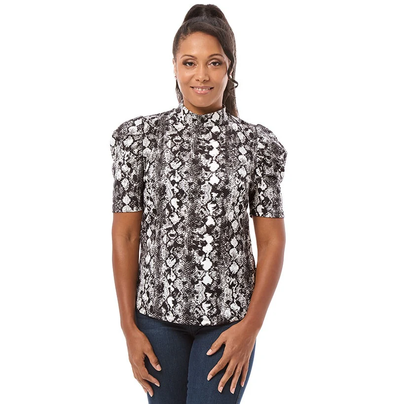 Women's Mock Neck Puff Sleeve Blouse - Image 6