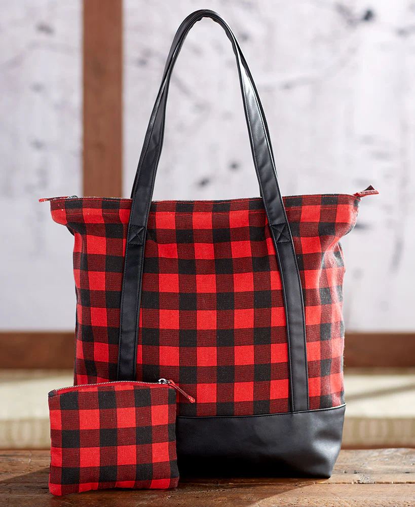 Women's Monogram Red Buffalo Plaid Tote Bag with Matching Purse Set - Image 13