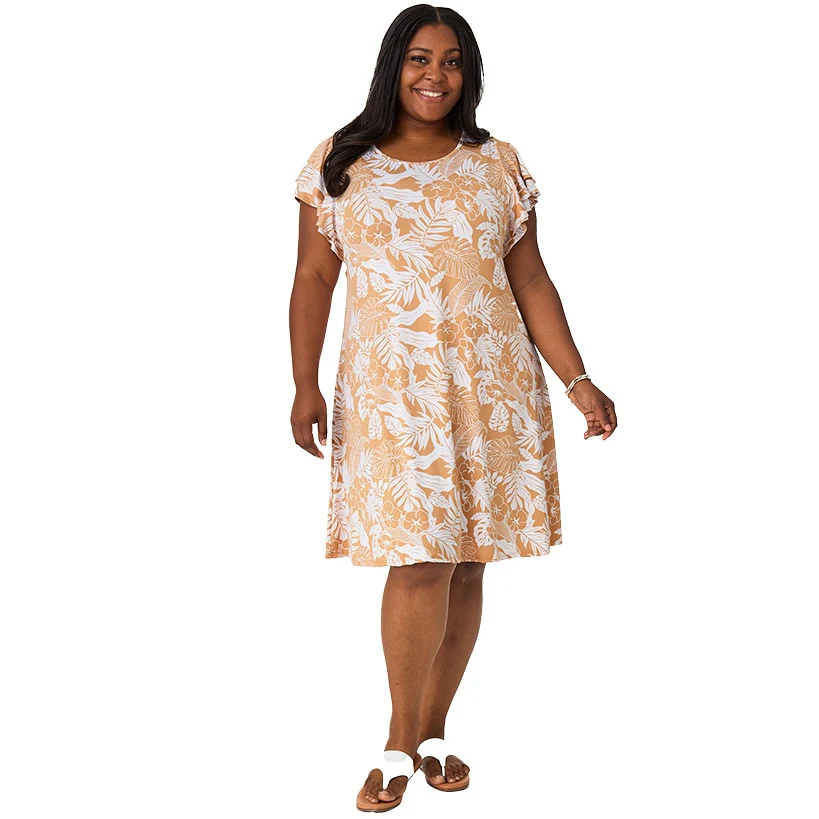 Women's Plus Size Knee-Length Dress with Ruffle Short Sleeve - Image 6