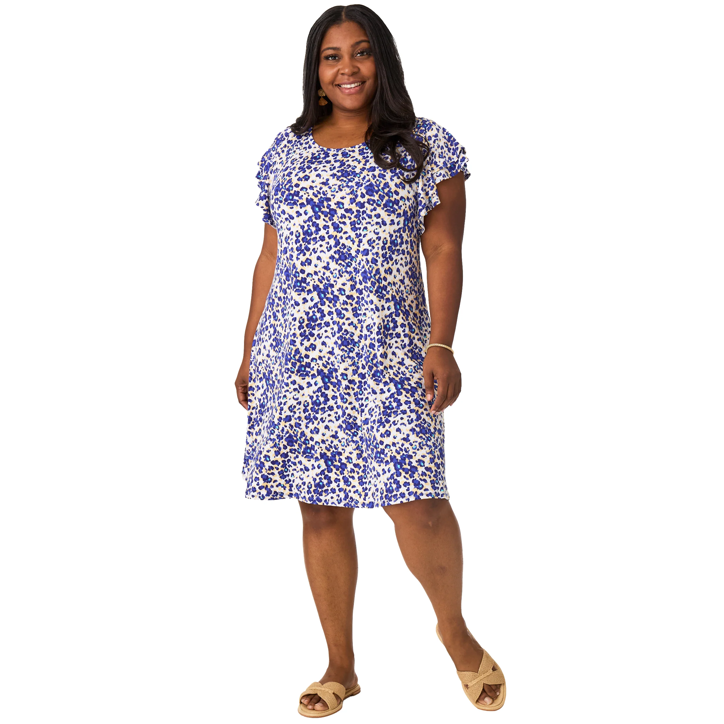 Women's Plus Size Knee-Length Dress with Ruffle Short Sleeve - Image 8