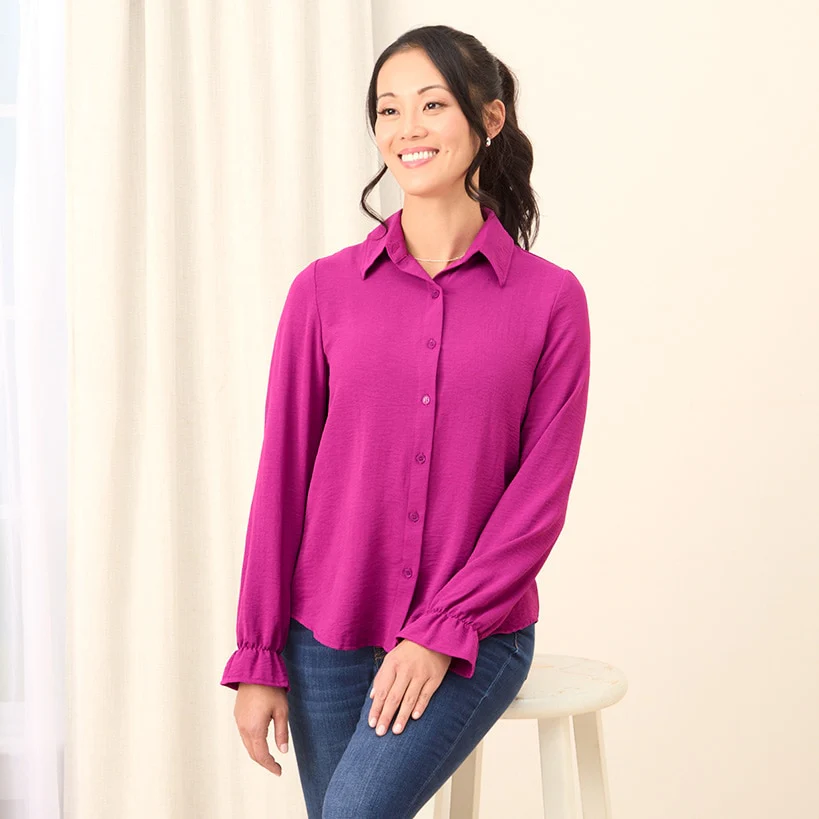 Women's Ruffle Long Sleeve Button Down Shirt - Image 3