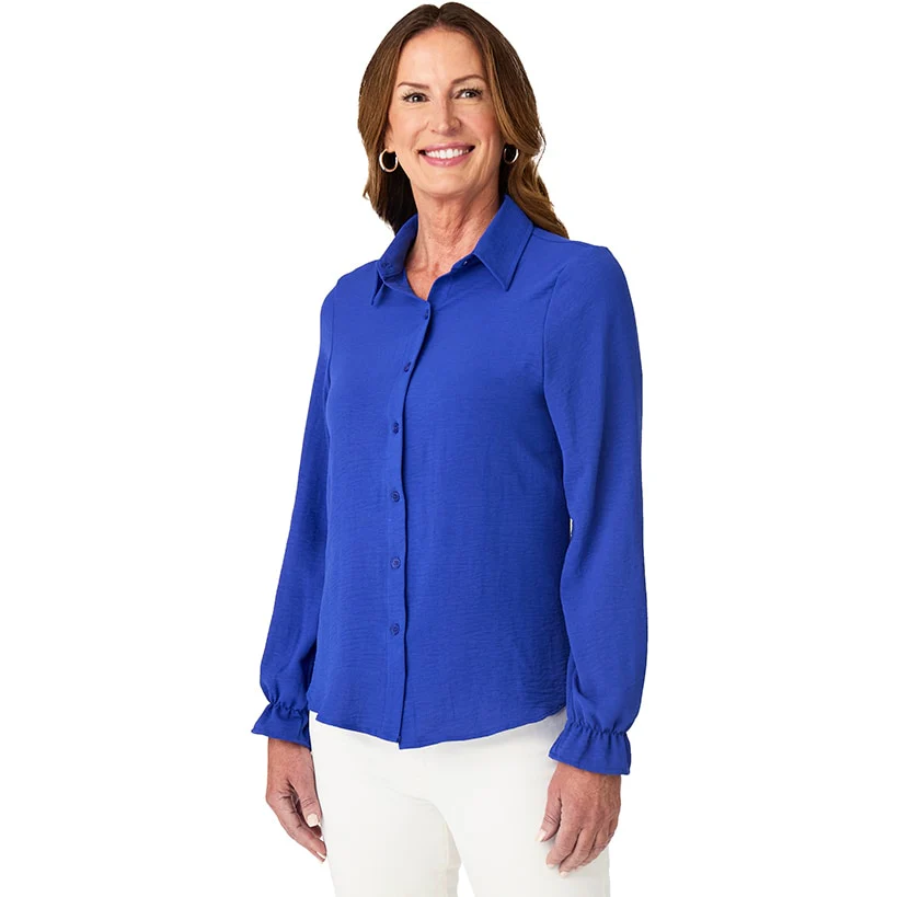 Women's Ruffle Long Sleeve Button Down Shirt - Image 7