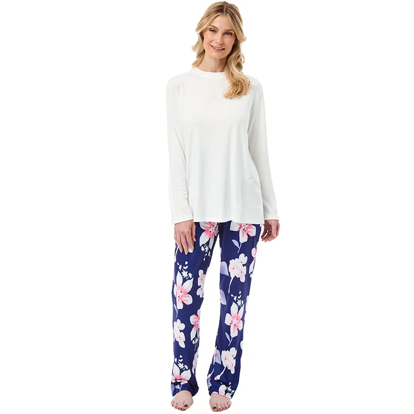 Women's Soft Pajama Set with Long Sleeve Top and Floral Pants - Image 4