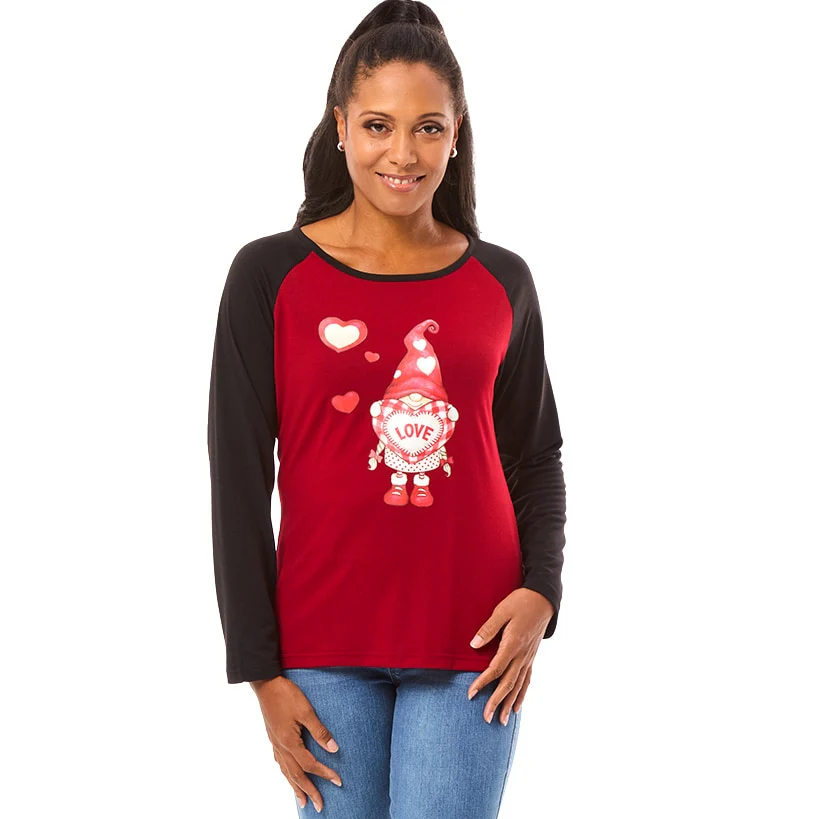 Women's Valentine's Day Jersey Gnome Red Black - Image 4